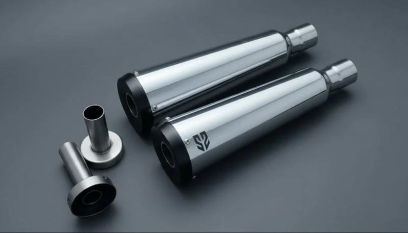 SS Motocorp Adaptable Slip-On Silencer (Pair)- FAT CANS-STEEL FINISH For Royal Enfield Interceptor 650 / Continental GT 650