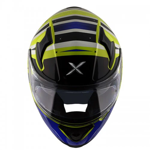 AXOR Apex Hex-2 Motorcycle Helmet - Neon Yellow Blue - Image 2