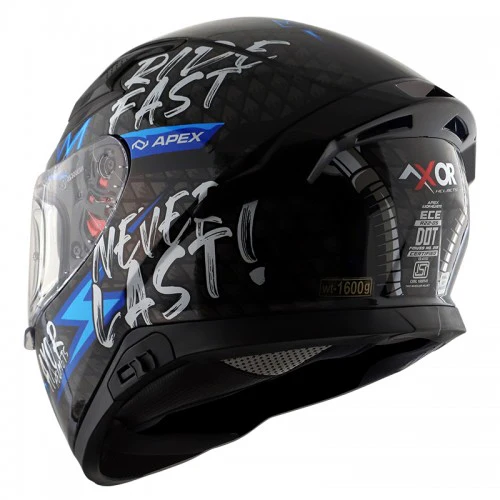 AXOR Apex Ride Fast Motorcycle Helmet - Black Blue - Image 3