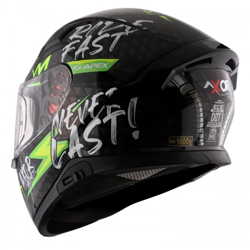 AXOR Apex Ride Fast Motorcycle Helmet - Black Neon Yellow - Image 3