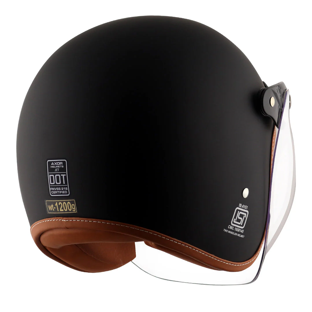 AXOR Retro Jet Leather Motorbike Helmet (Dull Black) - Image 5