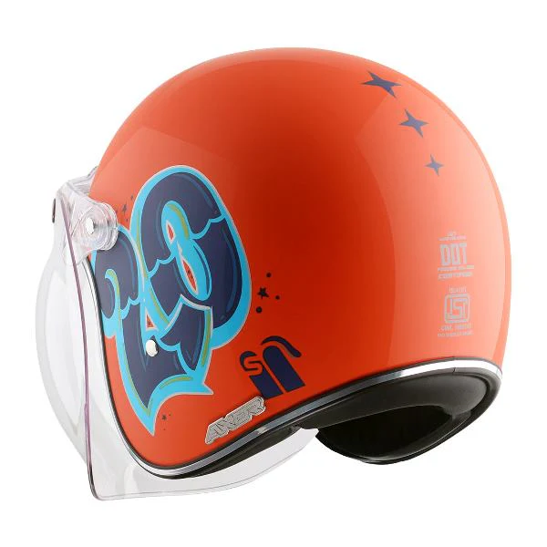 Axor Retro Jet Sportz C13 Helmet - Orange Blue - Image 3
