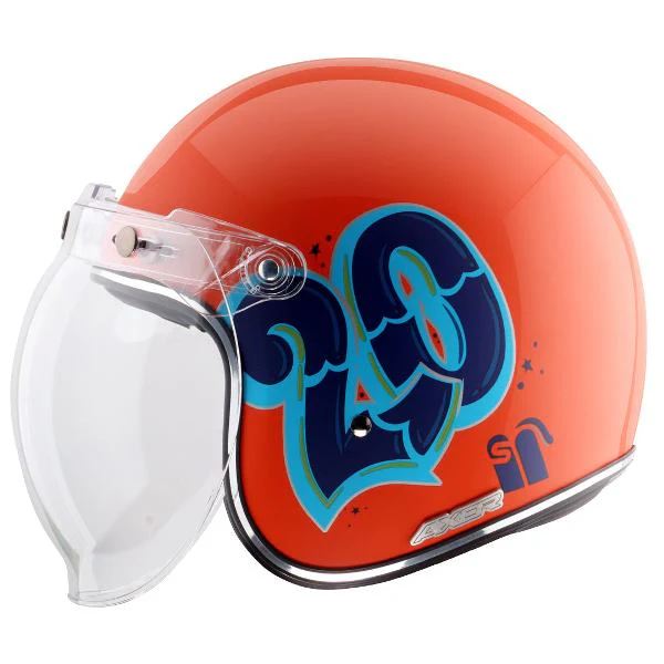Axor Retro Jet Sportz C13 Helmet - Orange Blue - Image 4