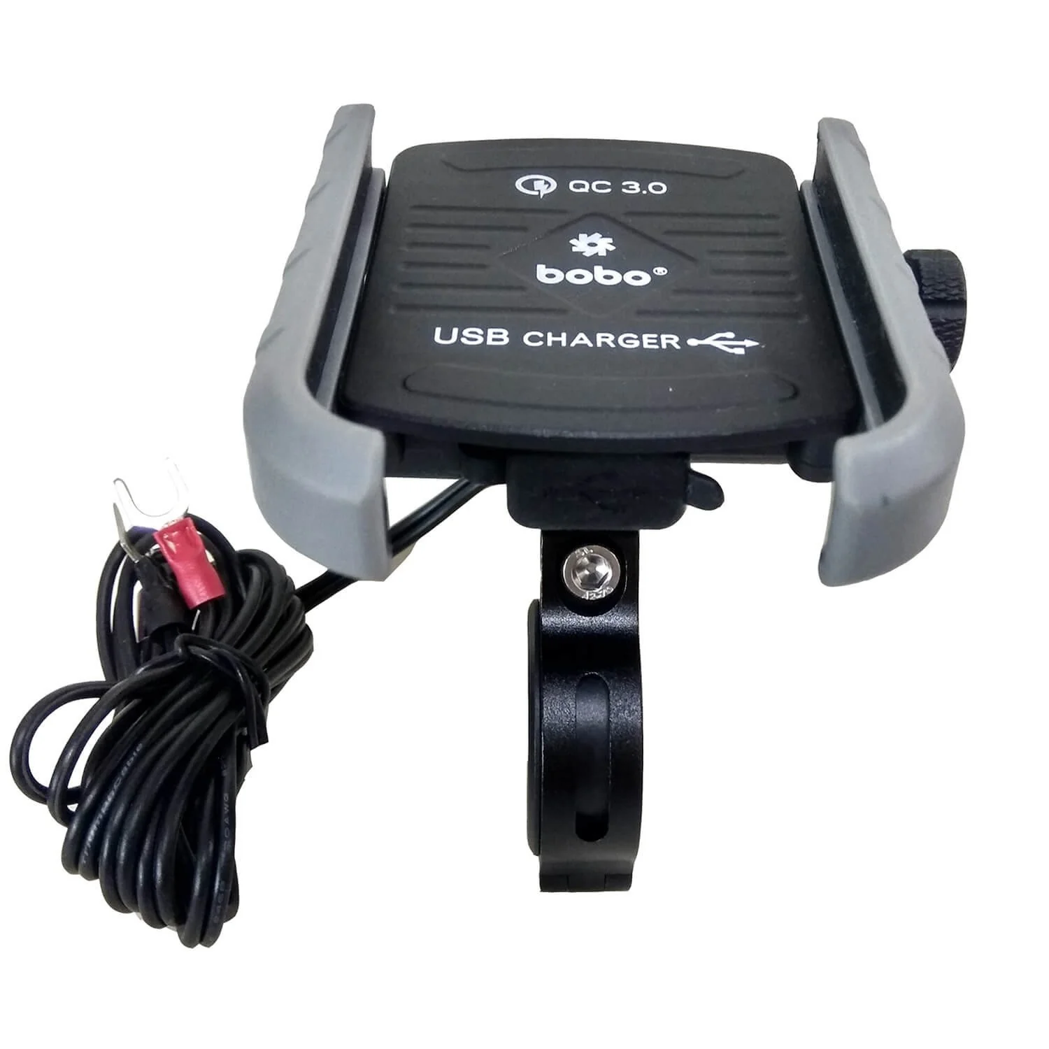 BOBO BM1 Jaw-Grip Bike Phone Holder (with fast USB 3.0 charger) Motorcycle Mobile Mount (Silver)-BB-BM-001-001004