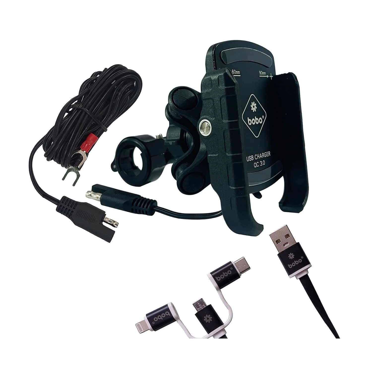 BOBO BM1 Pro Plus Jaw-Grip Bike Phone Holder (With Pro Plus Vibration Damper, Fast USB 3.0 Charger, SAE Connector &amp; Fast USB Cable)-BB-BM-001-021001