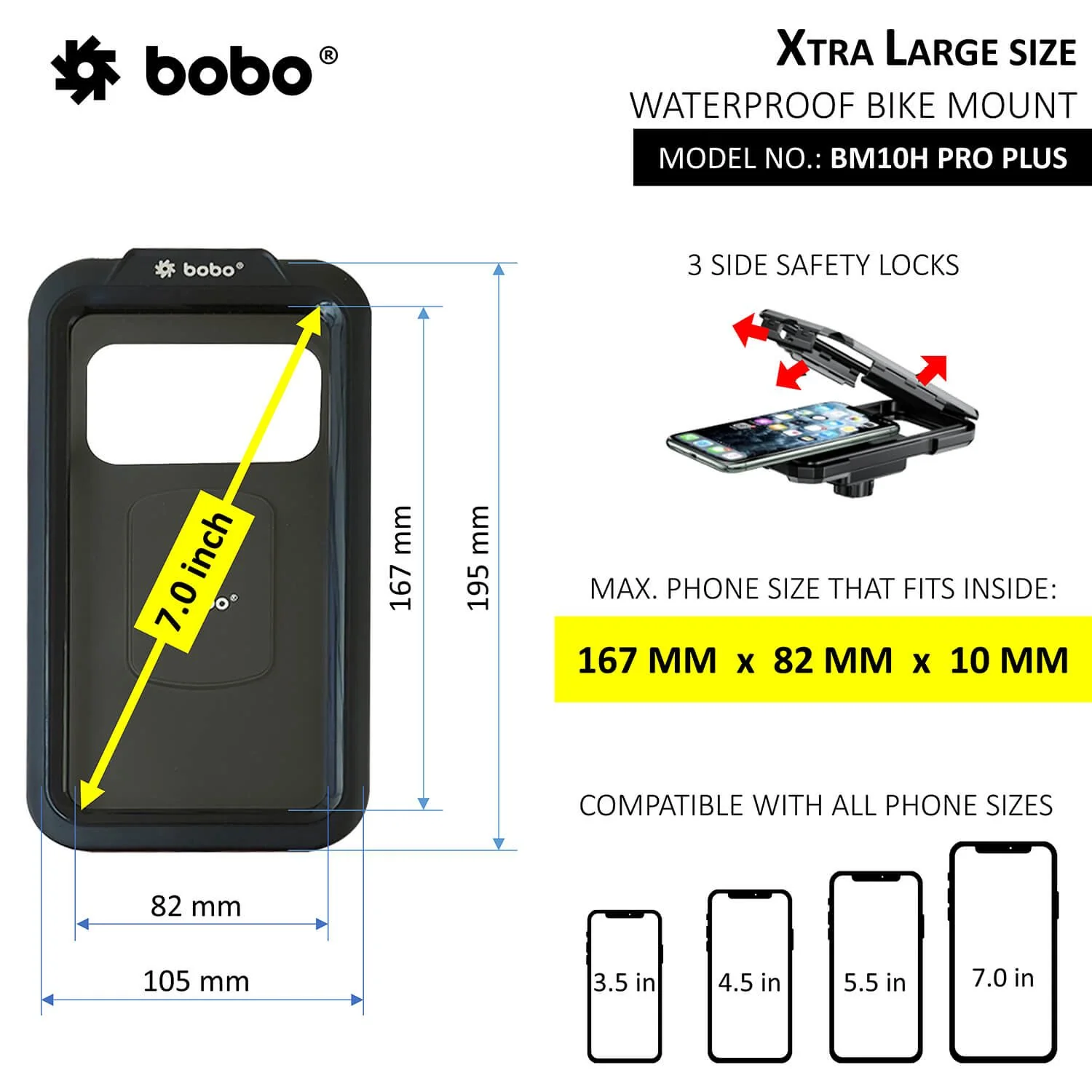 BOBO BM10M Pro Plus Fully Waterproof Bike / Cycle Phone Holder With Pro Plus Vibration Damper Motorcycle Mobile Mount Long Rearview Mirror Attachment-BB-BM-010-122001 - Image 2