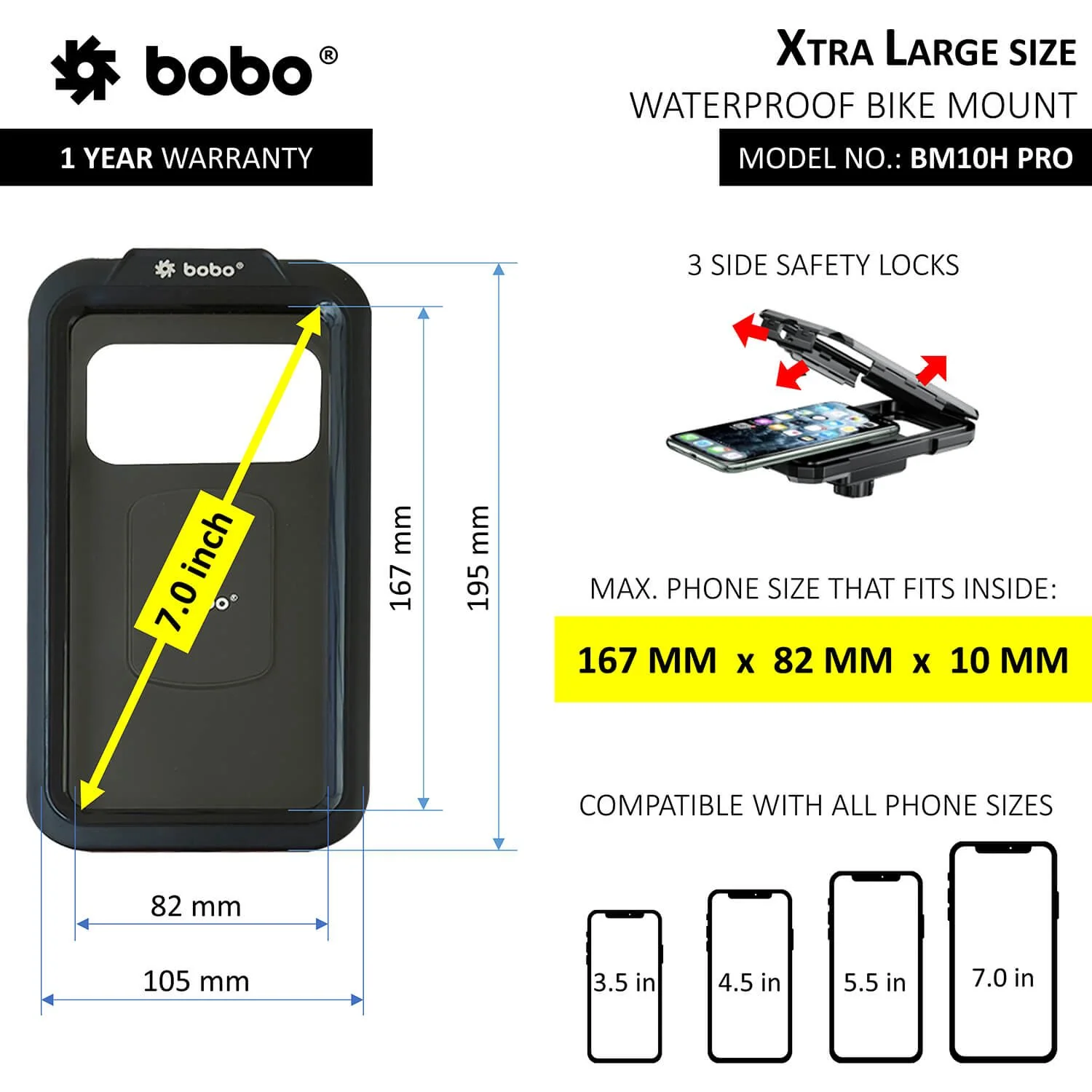 BOBO BM11H PRO Fully Waterproof Bike Phone Holder with Vibration Controller (with Fast 15W Wireless Charger & USB-C Input/Output Port) Motorcycle Mobile Mount-BB-BM-011-111001 - Image 6