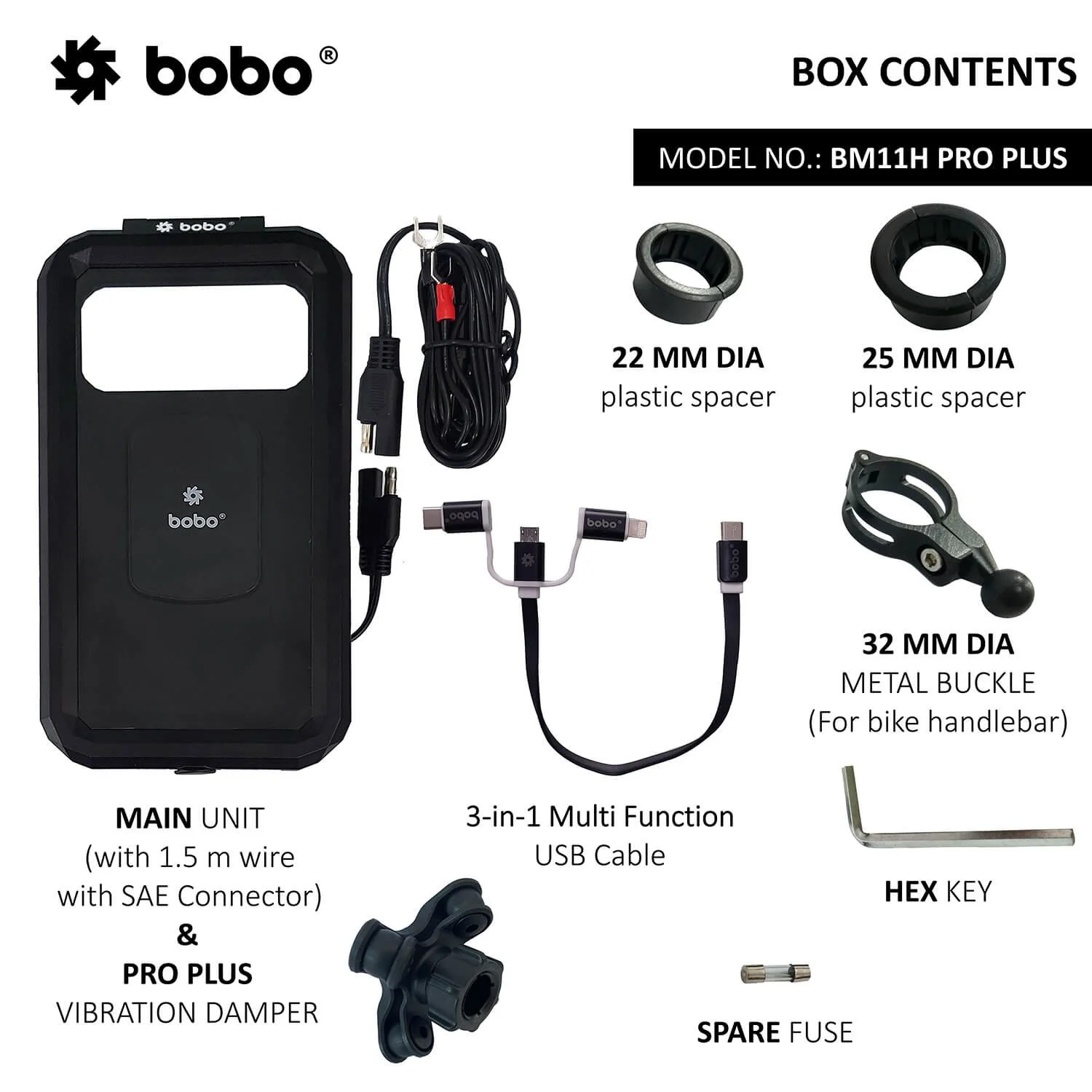 BOBO BM11H PRO PLUS Fully Waterproof Bike Phone Holder with PRO PLUS Vibration Damper (with Fast 15W Wireless Charger USB-C Input/Output Port) Motorcycle Mobile Mount-BB-BM-011-122001 - Image 6