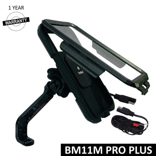 BOBO BM11M PRO PLUS Mirror Fully Waterproof Bike Phone Holder with PRO PLUS Vibration Damper (with Fast 15W Wireless Charger & USB-C Input/Output Port) Motorcycle Mobile Mount - BB-BM-011-122001