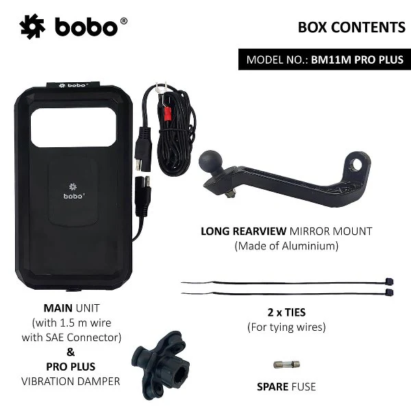 BOBO BM11M PRO PLUS Mirror Fully Waterproof Bike Phone Holder with PRO PLUS Vibration Damper (with Fast 15W Wireless Charger & USB-C Input/Output Port) Motorcycle Mobile Mount - BB-BM-011-122001 - Image 2