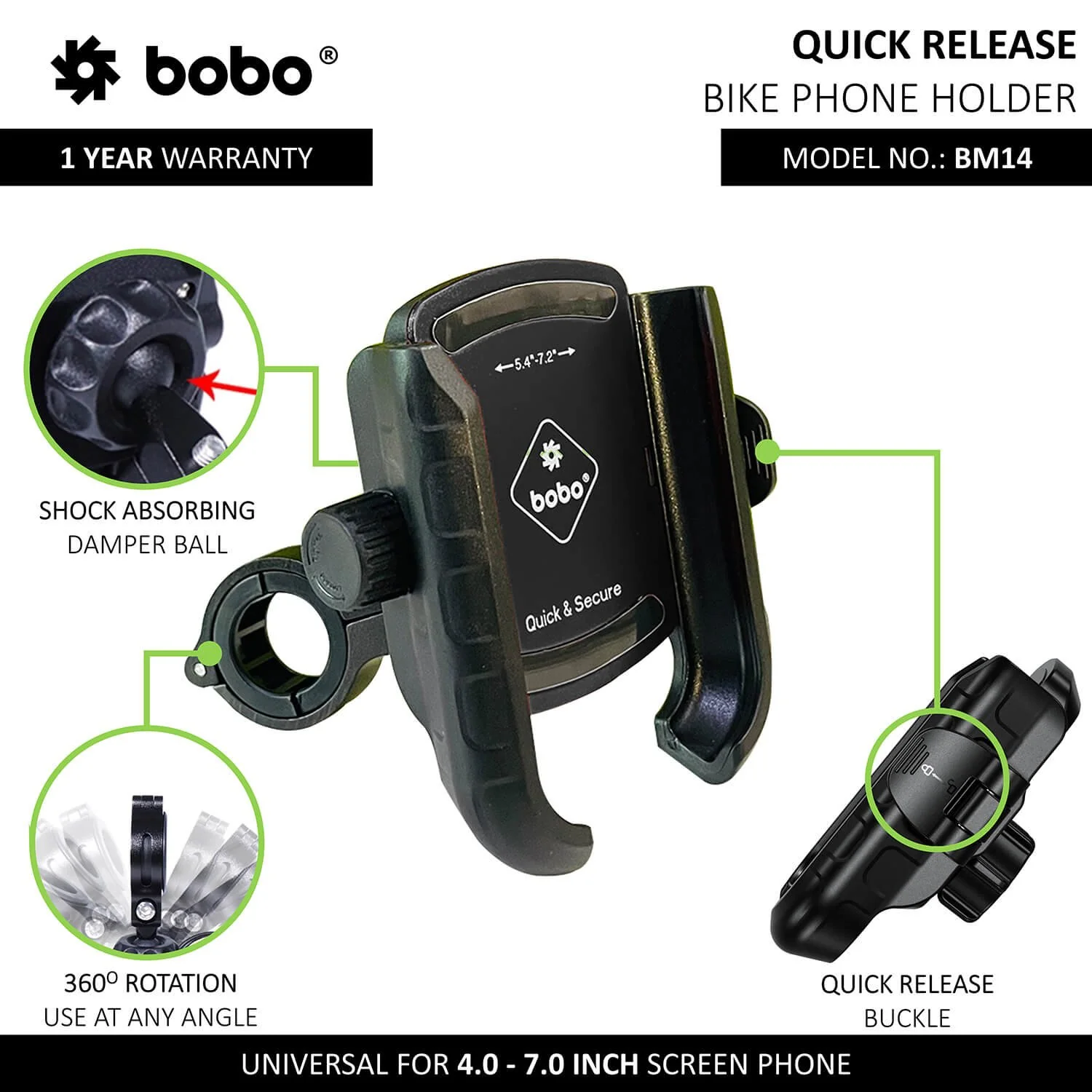 BOBO BM14 Quick Release Enhanced BM4 Bike / Cycle Phone Holder Motorcycle Mobile Mount (Blue)-BB-BM-014-001003 - Image 5