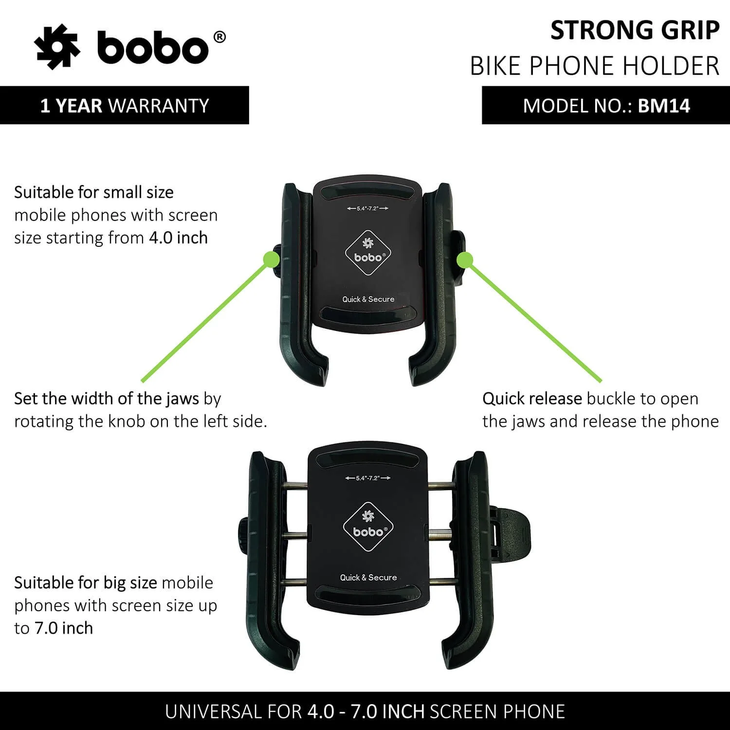 BOBO BM14 Quick Release Enhanced BM4 Bike / Cycle Phone Holder Motorcycle Mobile Mount (Red)-BB-BM-014-001002 - Image 2