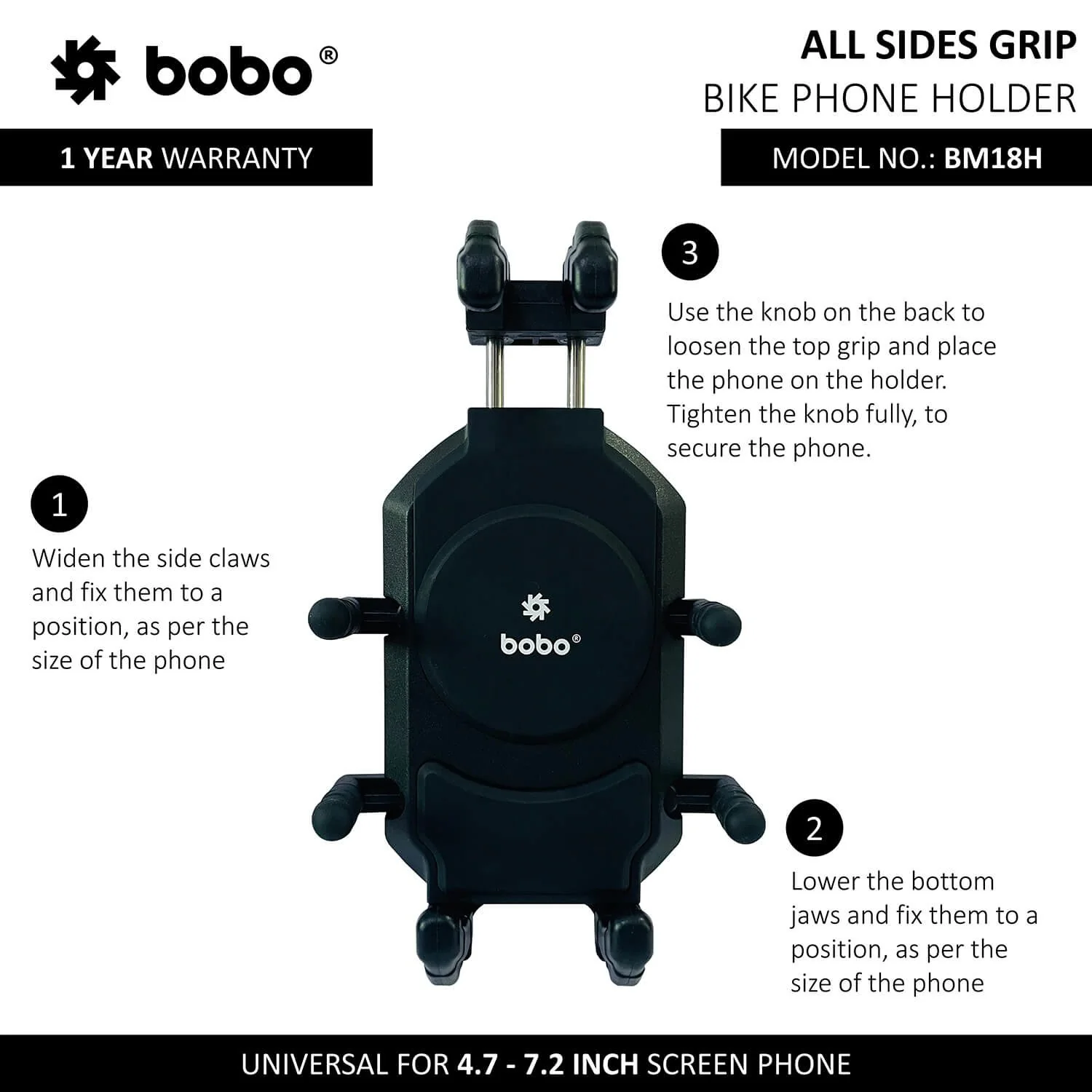BOBO BM18H Handlebar (or Mirror) Anti-Vibration Bike Phone Holder (with Fast 15W Wireless Charger USB-C Charging Module) Motorcycle Mobile Mount-BB-BM-018-101001 - Image 3