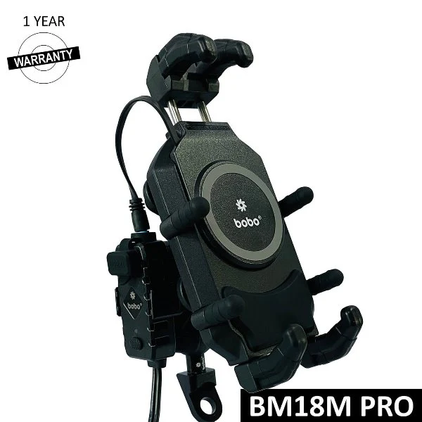 BOBO BM18H PRO Mirror Anti-Vibration Bike Phone Holder (with Fast 15W Wireless Charger & USB-C Charging Module) Motorcycle Mobile Mount - BB-BM-018-102001