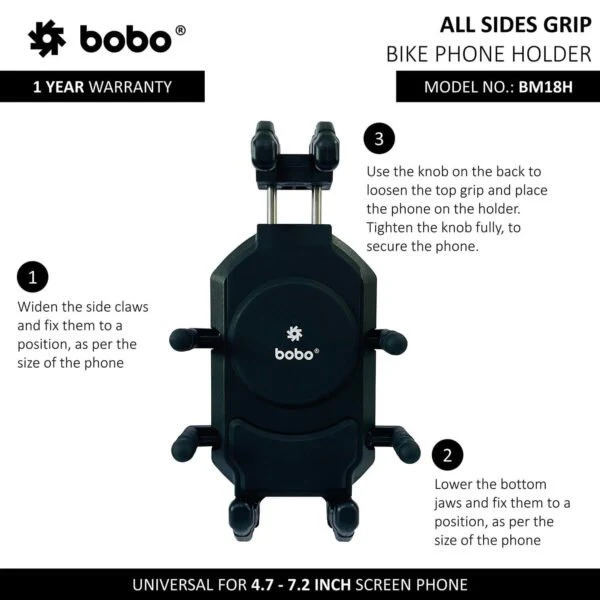 BOBO BM18H PRO Mirror Anti-Vibration Bike Phone Holder (with Fast 15W Wireless Charger & USB-C Charging Module) Motorcycle Mobile Mount - BB-BM-018-102001 - Image 2