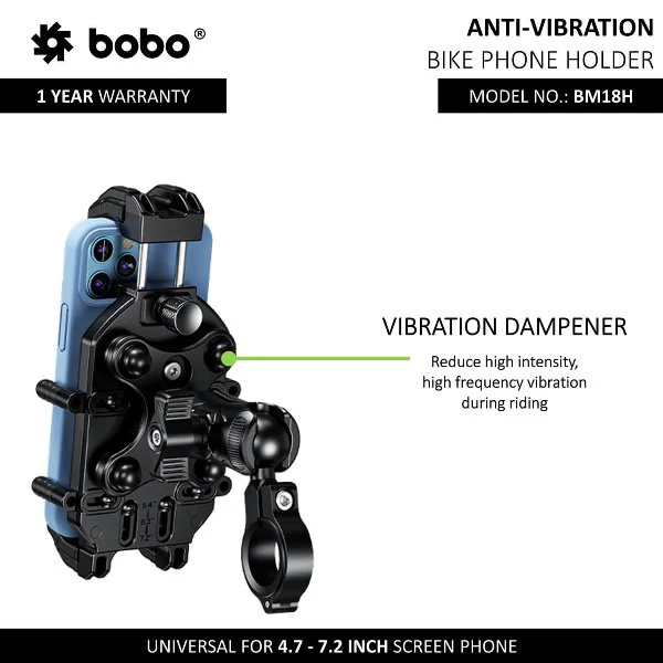 BOBO BM18H PRO Mirror Anti-Vibration Bike Phone Holder (with Fast 15W Wireless Charger & USB-C Charging Module) Motorcycle Mobile Mount - BB-BM-018-102001 - Image 9