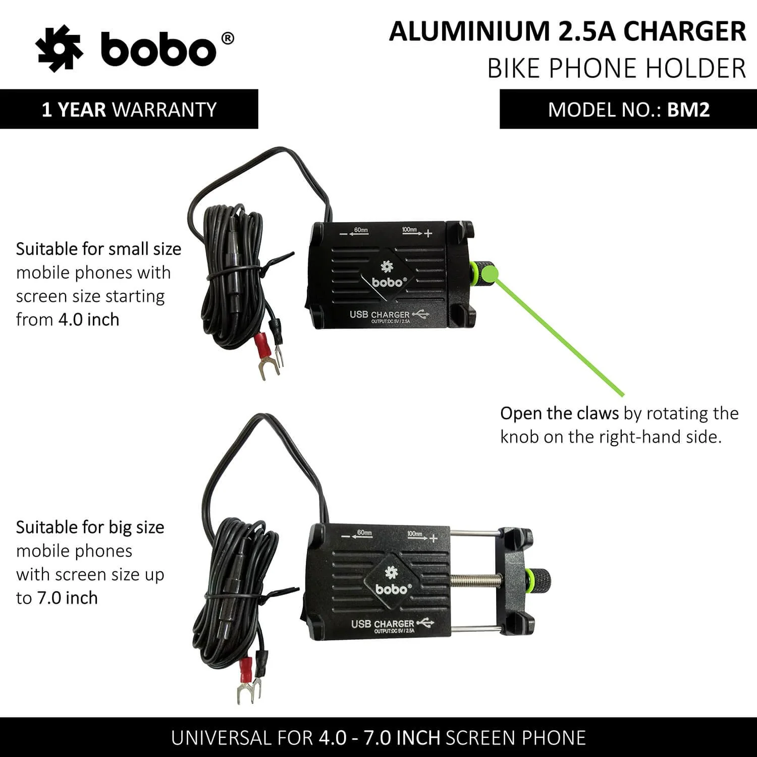 BOBO BM2 Claw-Grip Aluminium Bike Phone Holder (With 2.5A USB charger) Motorcycle Mobile Mount (Red)- BB-BM-002-001002 - Image 2