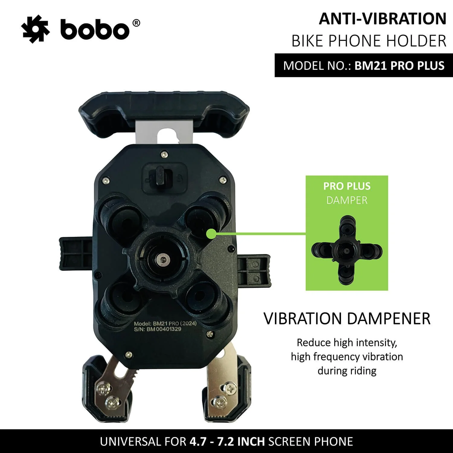 BOBO BM21 PRO PLUS Top & Bottom Corners Secure Grip with PRO PLUS Vibration Damper Bike / Cycle Phone Holder Motorcycle Mobile Mount-BB-BM-021-021001 - Image 4