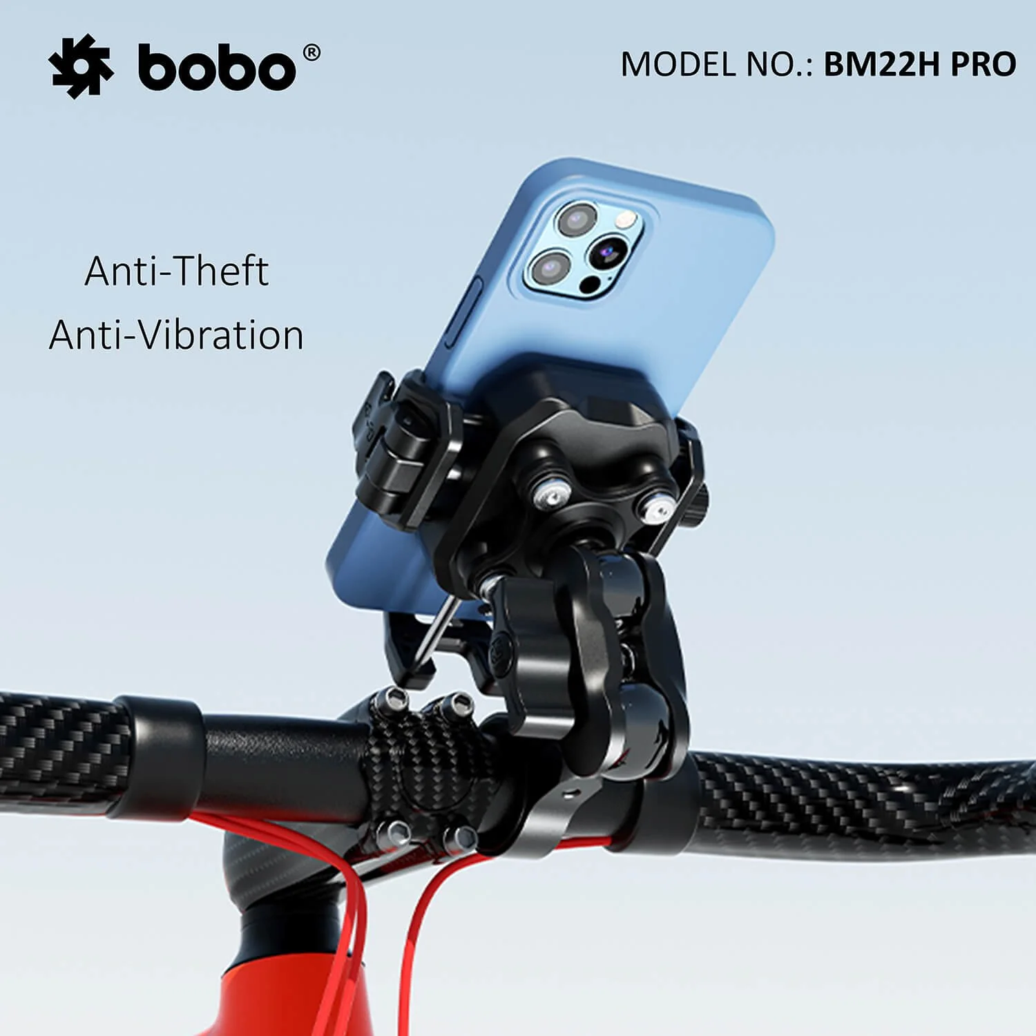 BOBO BM22M PRO Mirror Mount Anti-Vibration Anti-Theft Bike / Cycle Phone Holder Motorcycle Mobile Mount (BB-BM-022-112001) - Image 4