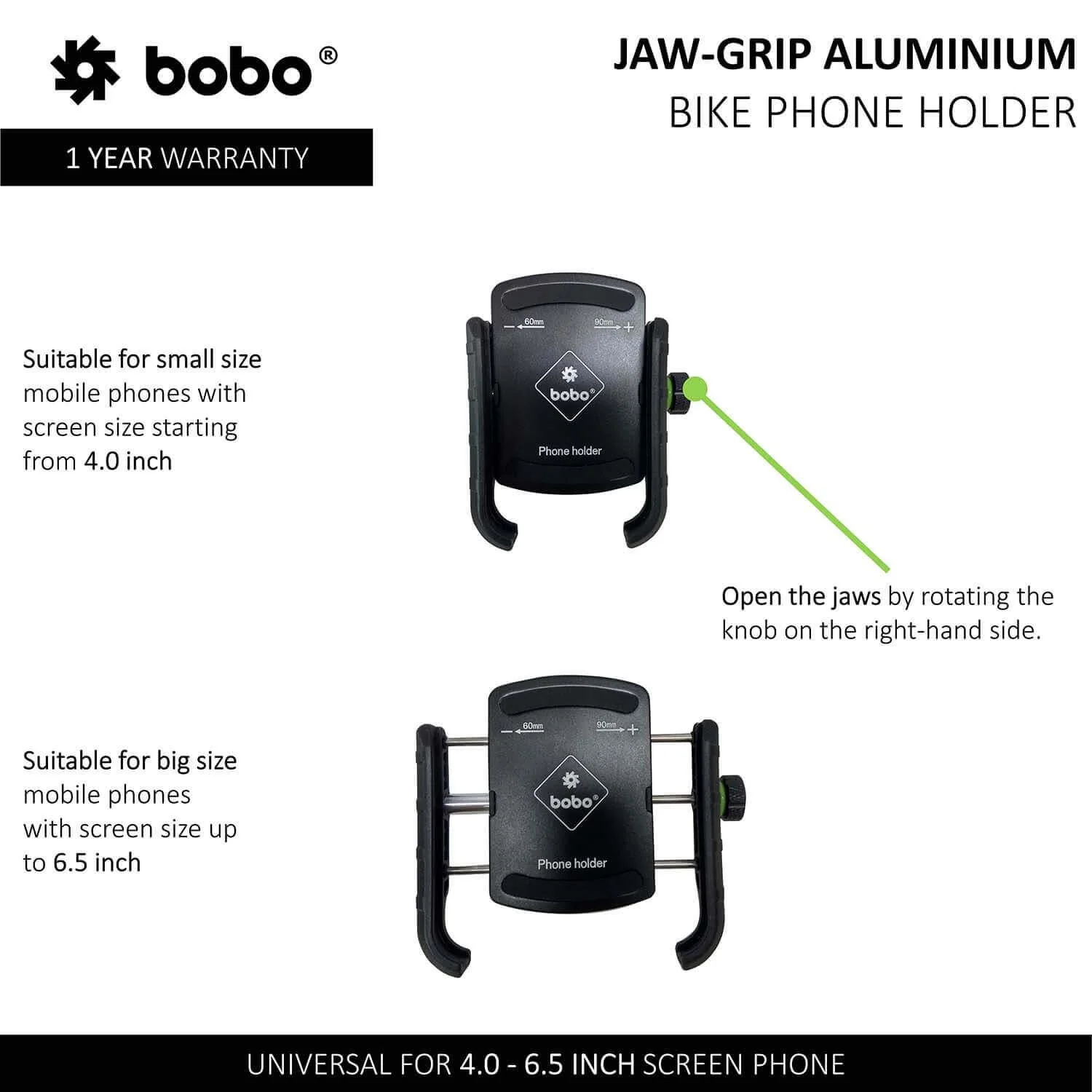 BOBO BM4 Jaw-Grip Bike / Cycle Phone Holder Motorcycle Mobile Mount (Silver)-BB-BM-004-001004 - Image 3
