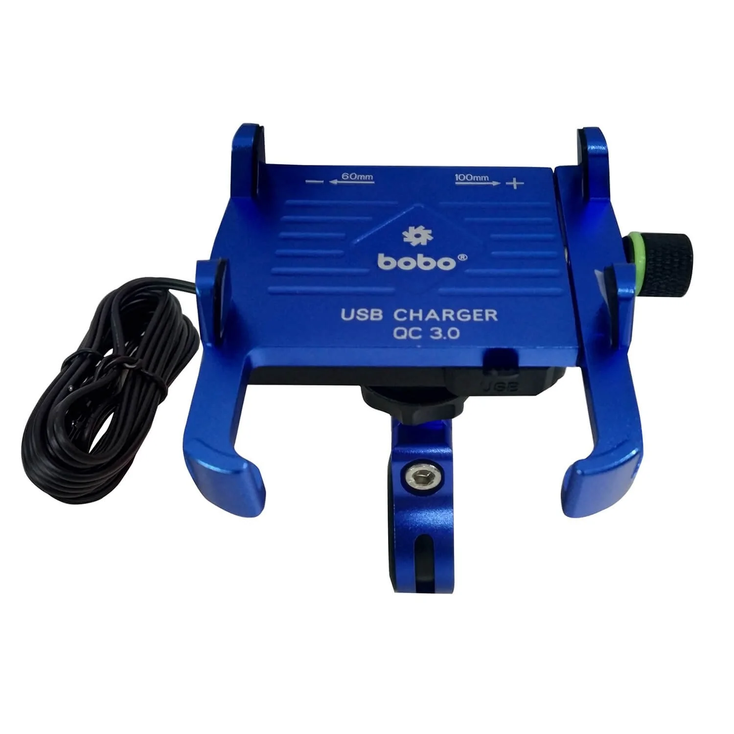 BOBO BM5 Claw-Grip Aluminium Bike Phone Holder (With Fast USB 3.0 Charger) Motorcycle Mobile Mount (Blue)-BB-BM-005-001003