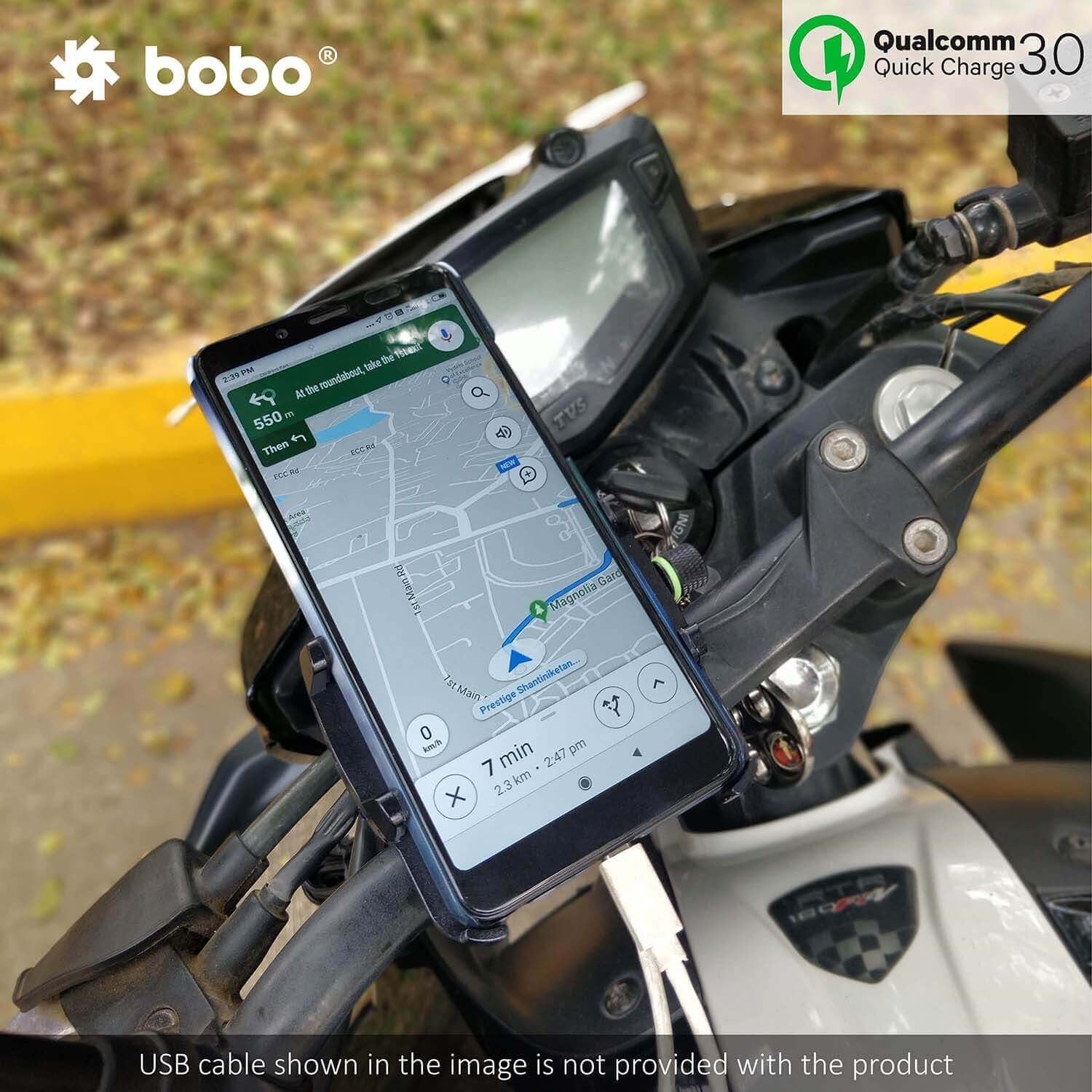 BOBO BM5 Claw-Grip Aluminium Bike Phone Holder (With Fast USB 3.0 Charger) Motorcycle Mobile Mount (Blue)-BB-BM-005-001003 - Image 5