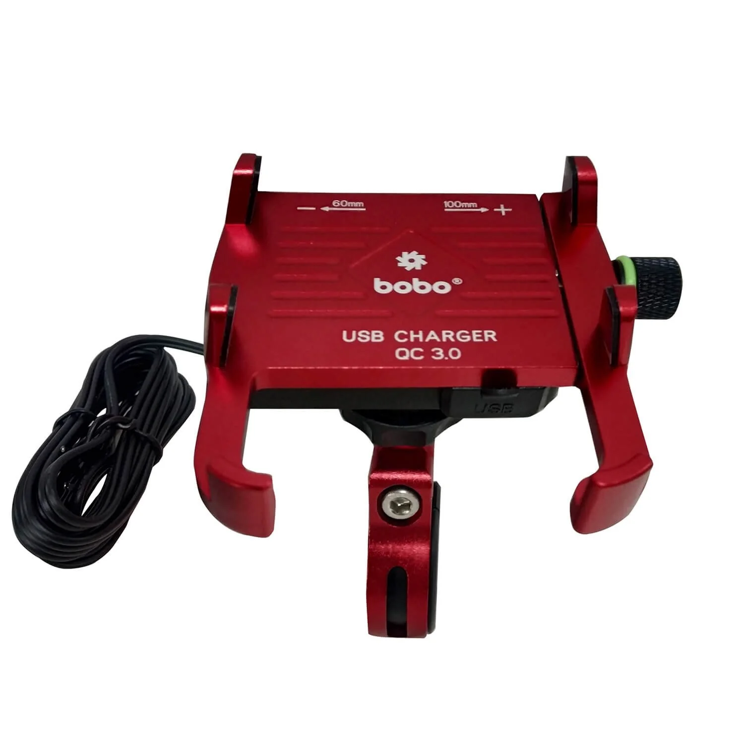 BOBO BM5 Claw-Grip Aluminium Bike Phone Holder (With Fast USB 3.0 Charger) Motorcycle Mobile Mount (Red)-BB-BM-005-001002