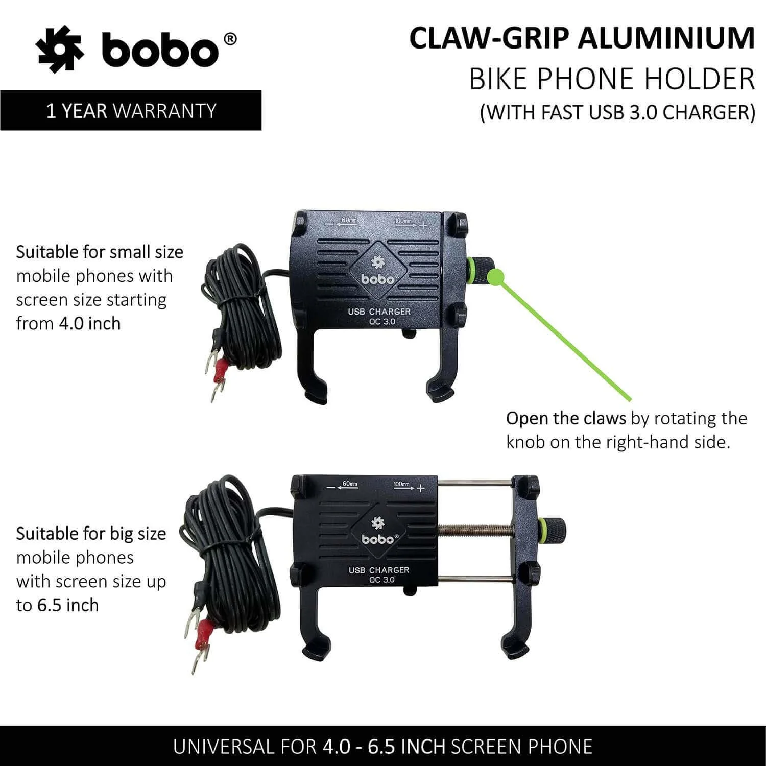 BOBO BM5 Claw-Grip Aluminium Bike Phone Holder (With Fast USB 3.0 Charger) Motorcycle Mobile Mount (Red)-BB-BM-005-001002 - Image 2