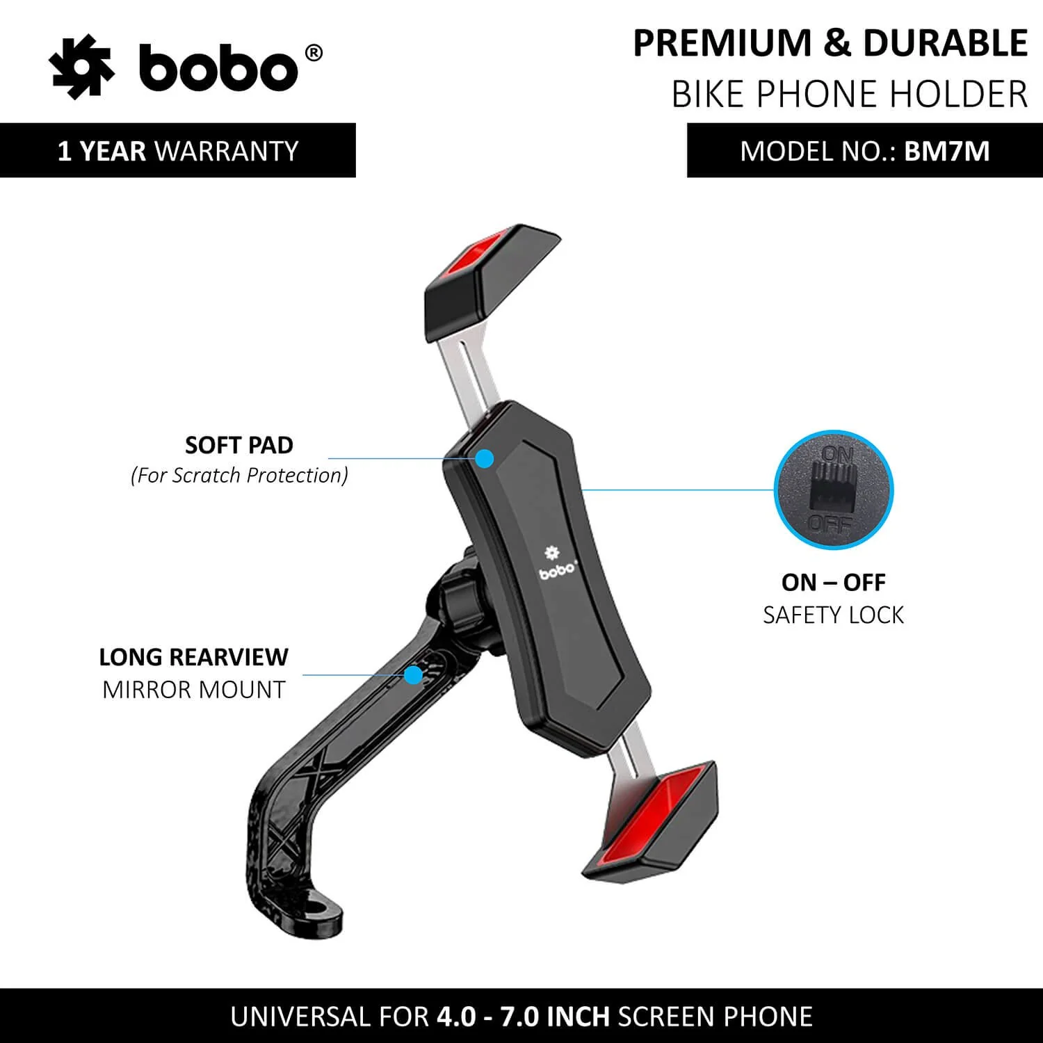 BOBO BM7 Diagonal-Grip Bike / Cycle Phone Holder Motorcycle Mobile Mount-BB-BM-007-102001 - Image 2
