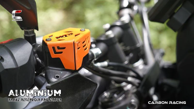 Carbon Racing-Aluminium Front Brake Reservoir Protector (Orange) For KTM Adventure 390/250/X (2025) - Image 2