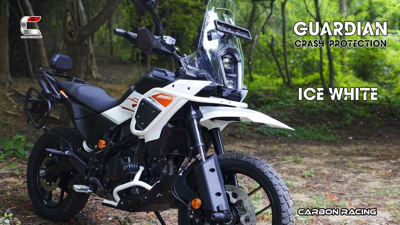 Carbon Racing “Guardian” Rally Protection Combo-White Set + Silver Bash Plate for KTM ADV 250/390/X (2025)