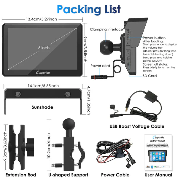 Carpuride W502 Wireless Portable Dual Bluetooth Waterproof IP67 Motorcycle Stereo - Image 11