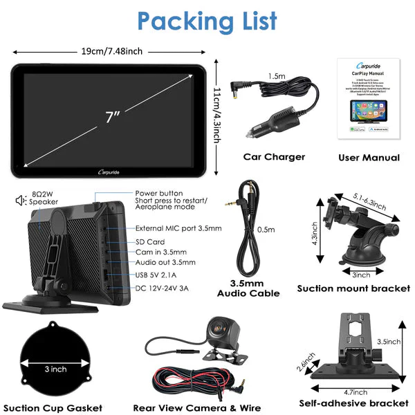 Carpuride W701 Plus Portable Wireless Car Stereo with Backup Camera, Support Install Apps - Image 2