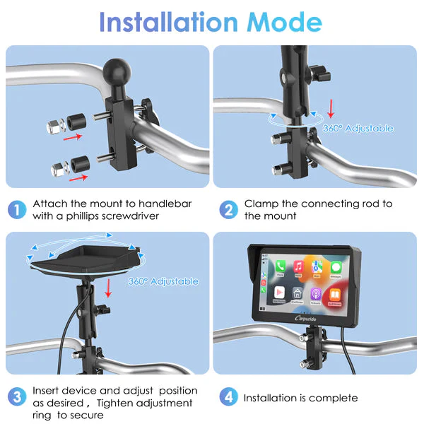 Carpuride W702 Wireless Portable Dual Bluetooth Waterproof IP67 Motorcycle Bluetooth Screen (on pre order) - Image 8