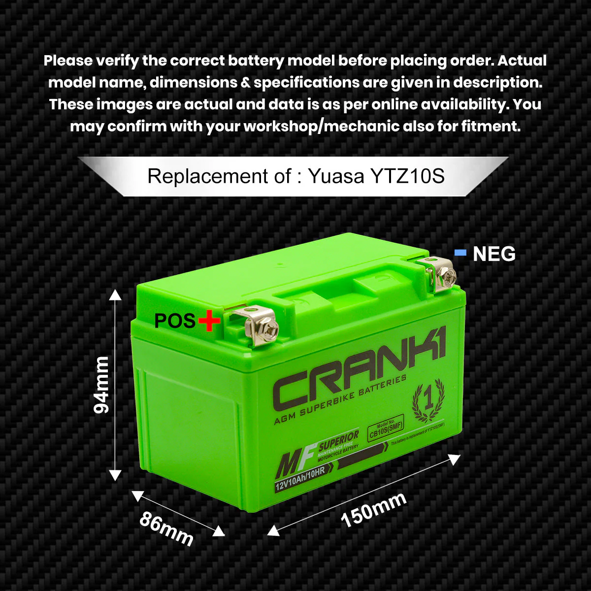Crank1 Battery For BMW S 1000 XR (2010-2025) - CB10S - Factory Activated - Image 5