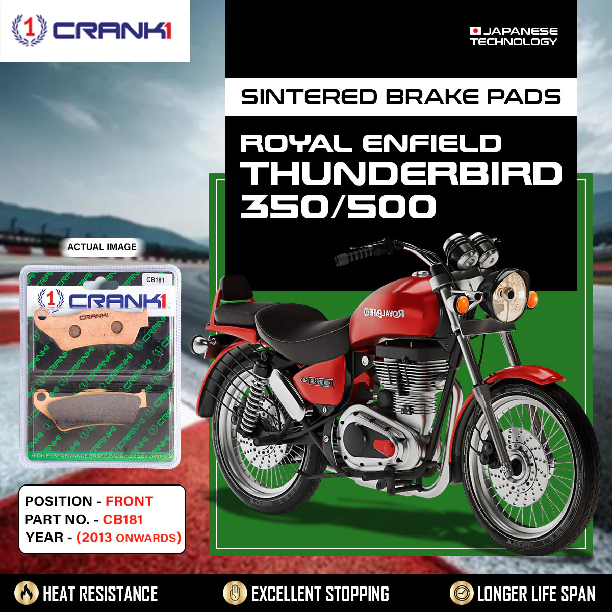 CRANK1 Brake Pads Front Royal Enfield Thunderbird 350/500 2013 Onwards-CB181