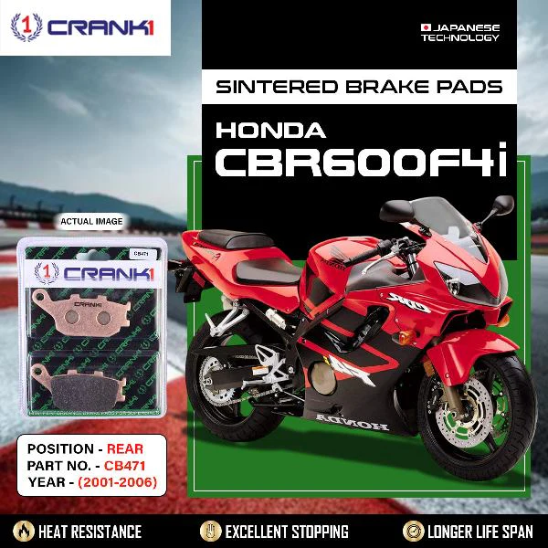 CRANK1 Brake Pads Rear Honda CBR 600 F4i- 2001 to 2006-CB471