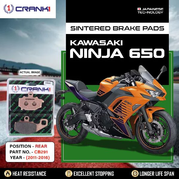 CRANK1 Brake Pads Rear Kawasaki Ninja 650 -2011 to 2016-CB291