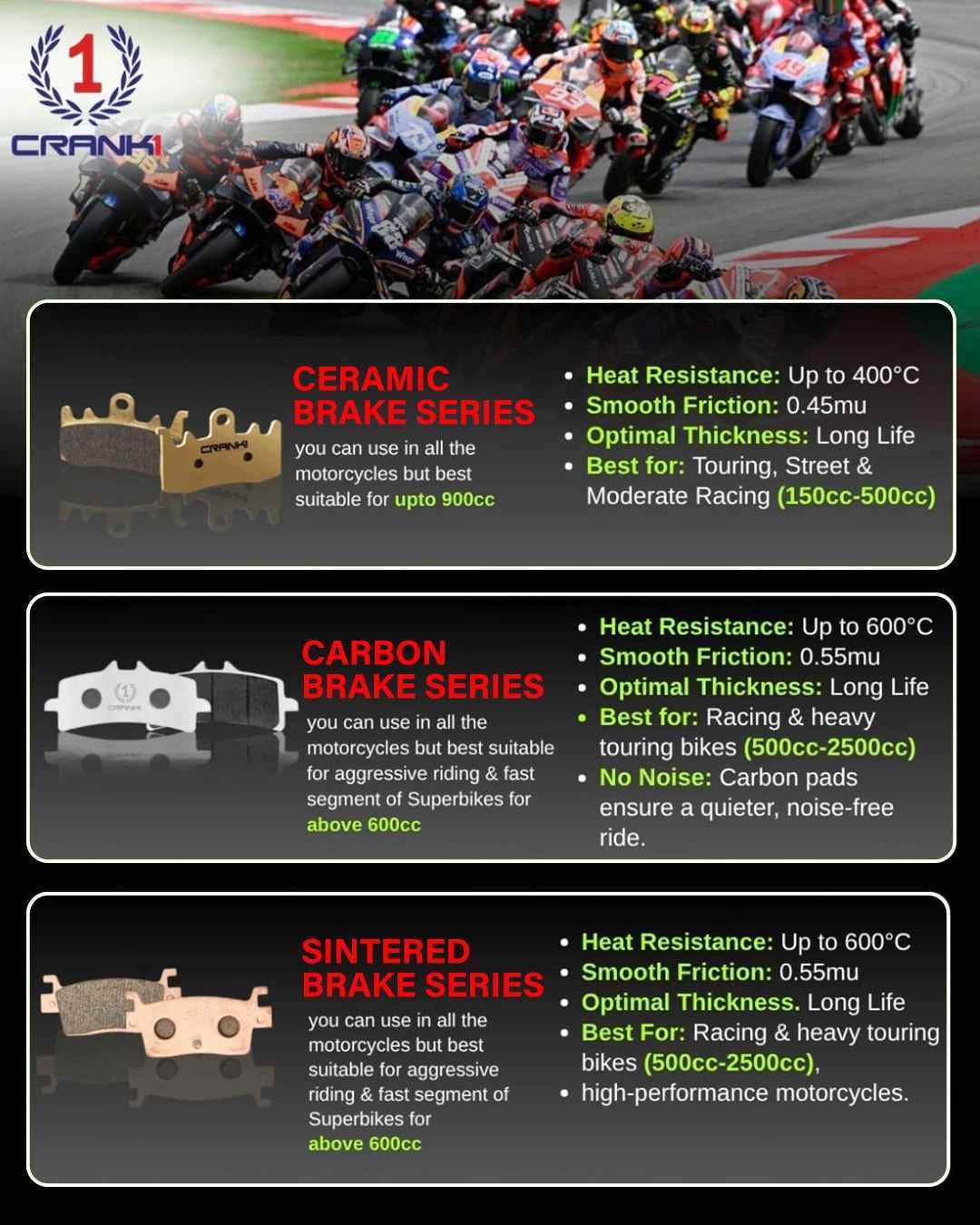 CRANK1 Carbon Brake Pads For Benelli Imperial 400 (2020 Onwards) - Rear - CFB896 - Image 4