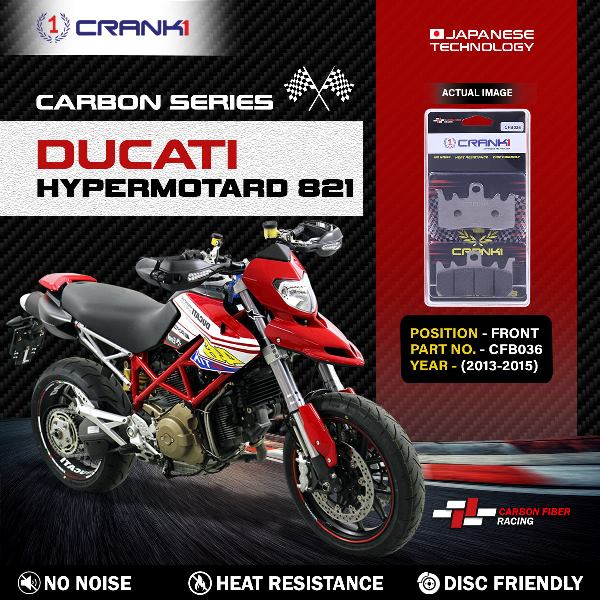 CRANK1 Carbon Brake Pads For Ducati Hypermotard 821 ( 2013-2015 )- Front - CFB036 - 2 Sets