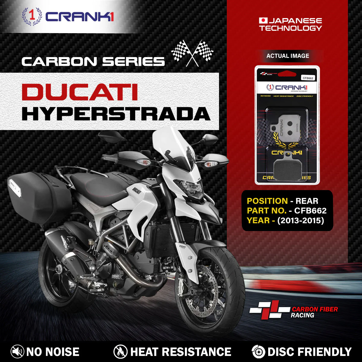 CRANK1 Carbon Brake Pads For Ducati Hyperstrada 2013-2015- Rear - CFB662