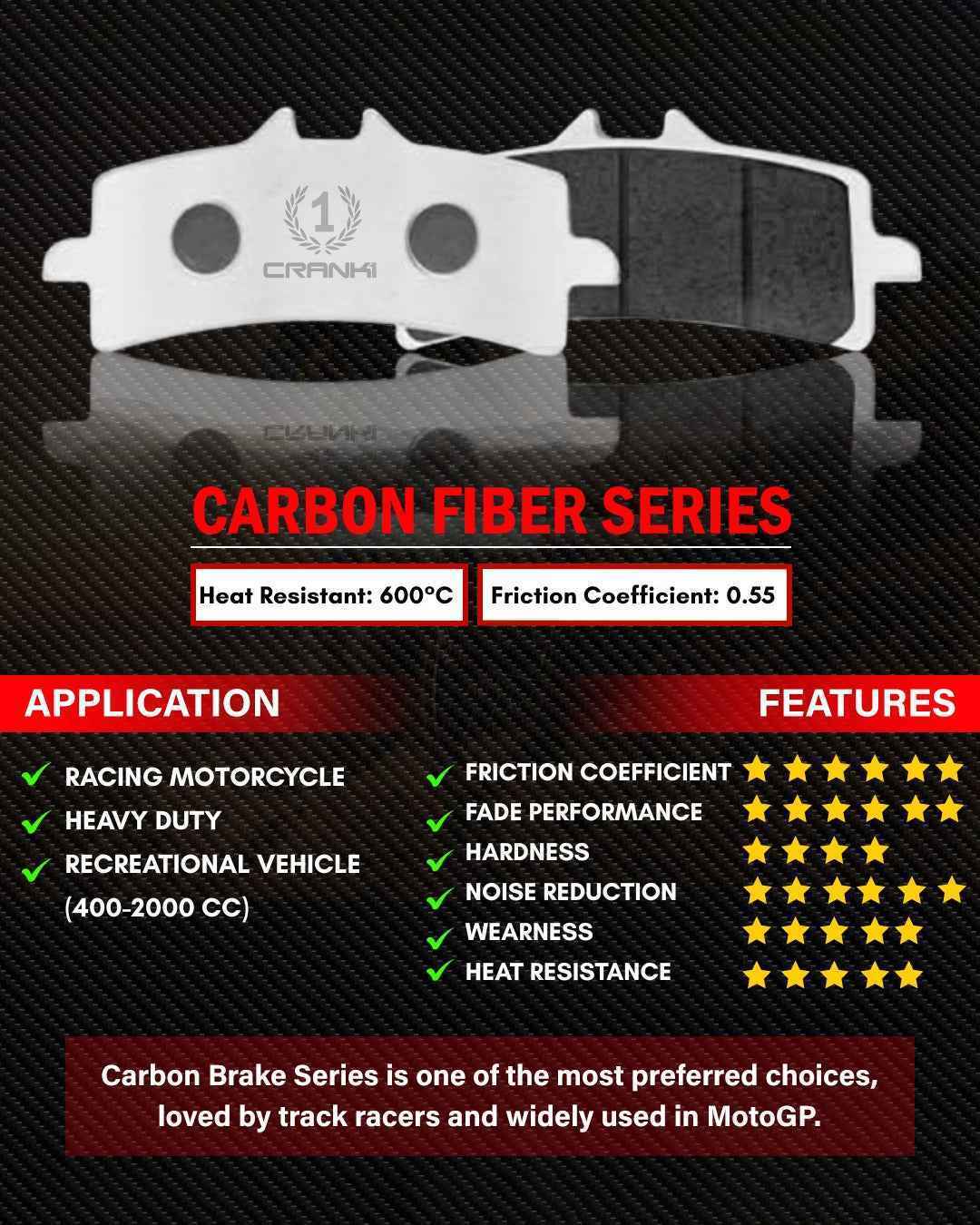 CRANK1 Carbon Brake Pads Front Kawasaki Versys 1000 2019 Onwards – CFB973 (2sets Required) - Image 3