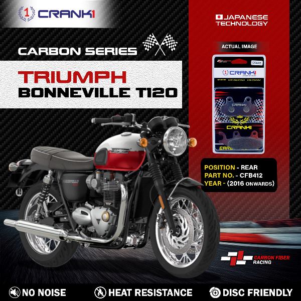 CRANK1 Carbon Brake Pads Rear Triumph Bonneville T120 (2016 Onwards) - CFB412