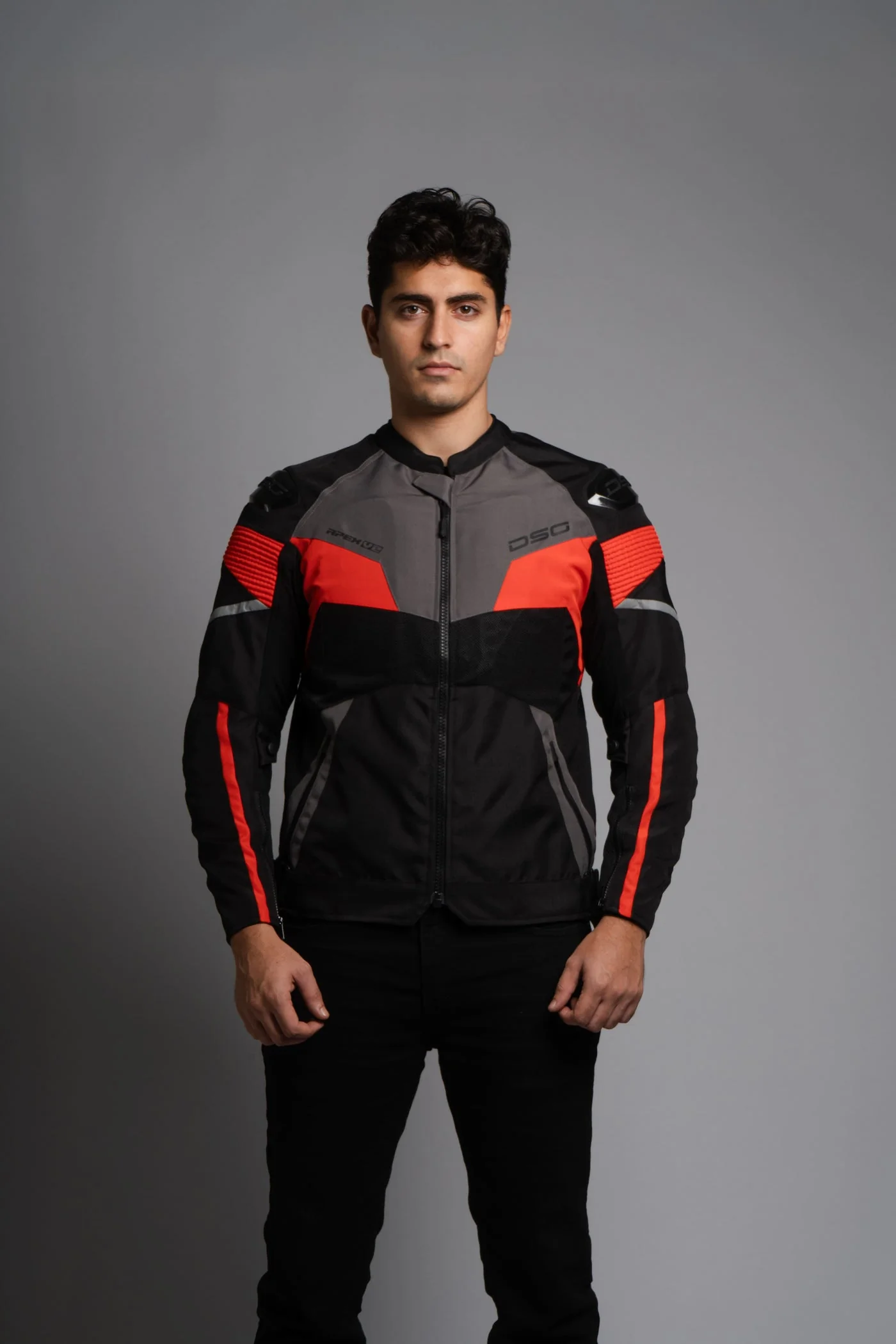 DSG Apex V2 Riding Jacket Black Grey Racing Red