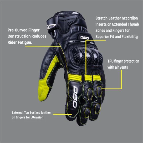 DSG Carbon X V1 Riding Glove-Black Yellow Fluo - Image 4