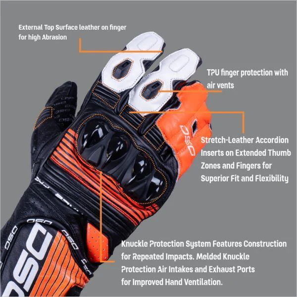 DSG Race Pro Riding Glove Black Red Fluo White - Image 7