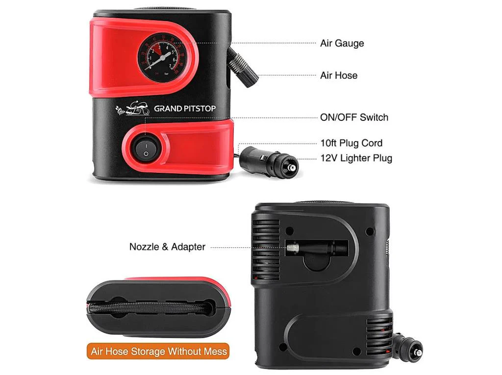 Electric Tire Inflator Air Compressor Pump for Car, Motorcycle, Balls and Mattresses - Red - Image 3