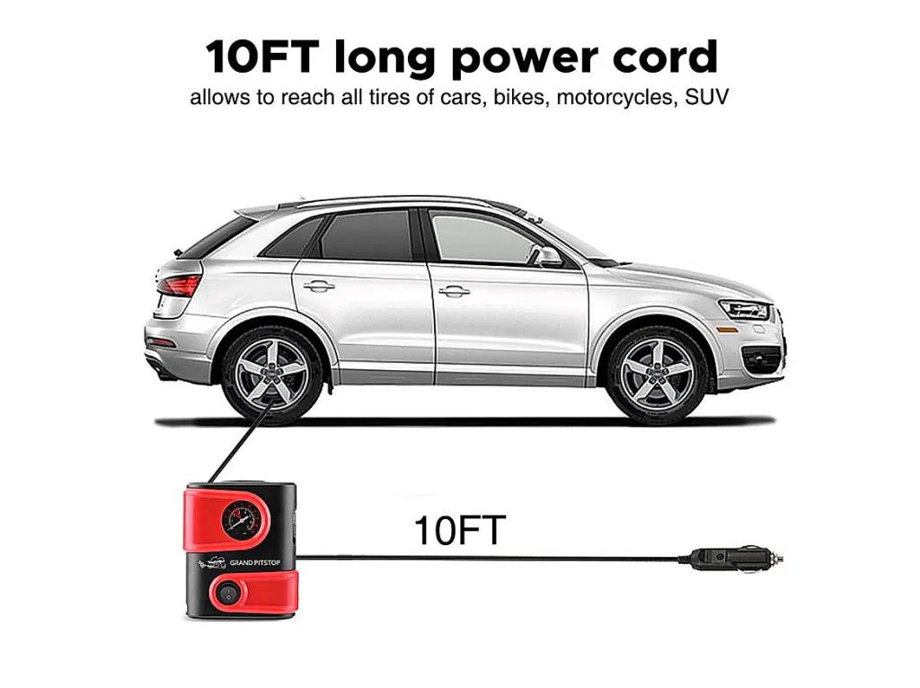 Electric Tire Inflator Air Compressor Pump for Car, Motorcycle, Balls and Mattresses - Red - Image 4