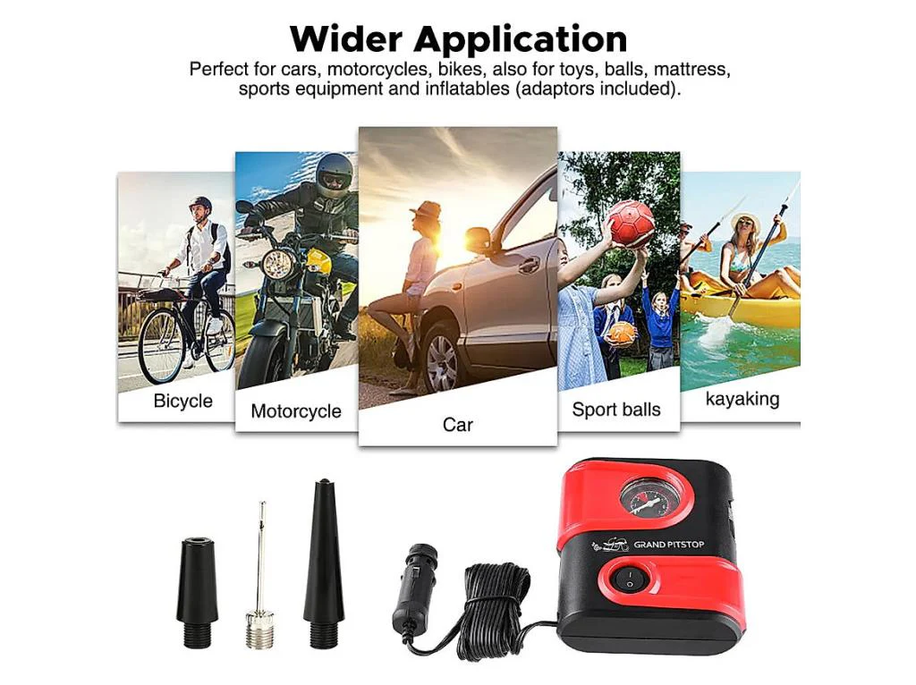 Electric Tire Inflator Air Compressor Pump for Car, Motorcycle, Balls and Mattresses - Red - Image 6