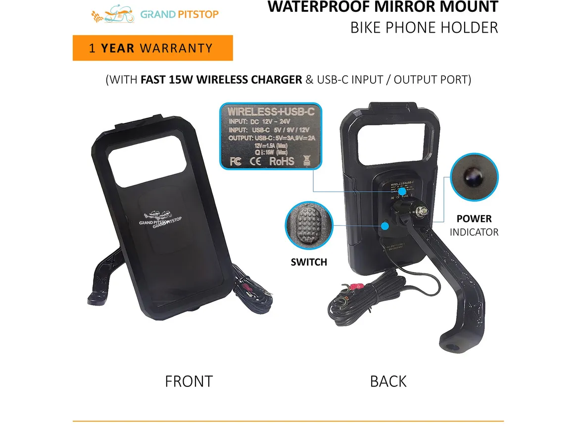 GrandPitstop - Waterproof Mirror Mount (With Charger) | Colour: Black - Image 3
